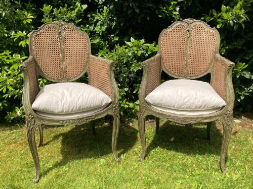 Pair of French Caned & Painted Chairs