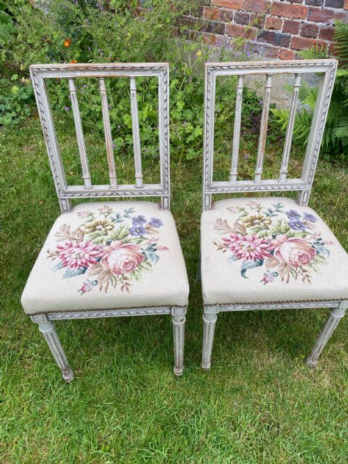 Pair of Needlepoint Side Chairs in Original Paint