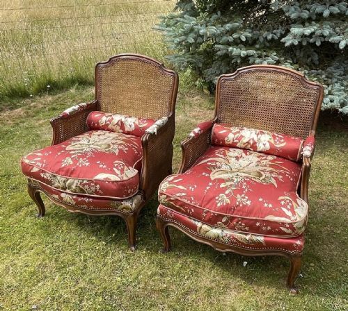 A Pair of Louis Xvi Style Caned Bergere Armchairs