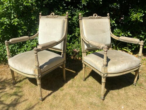 Pair of Louis Xvi Style Armchairs in Original Paint