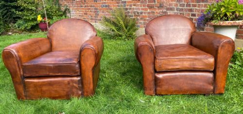 Pair of Large Leather Club Chairs