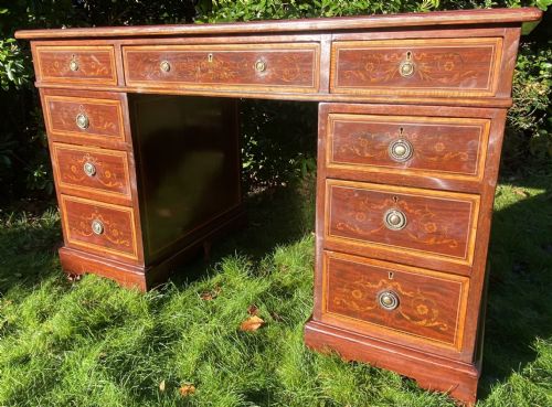 Edwards and Roberts Marquetry Inlaid Pedestal Desk