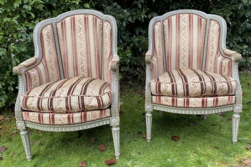 Pair of French Bergere Armchairs in Original Paint