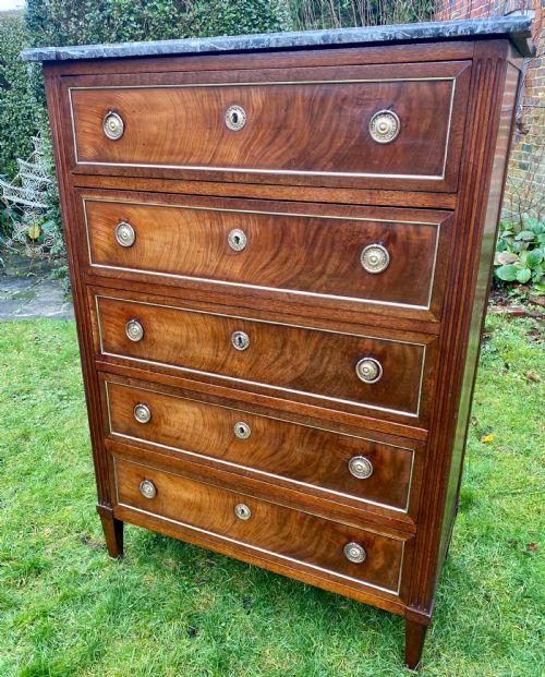 18th Century French 5 Drawer Chest in Figured Mahogany