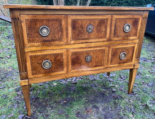French Two Drawer Burr Walnut Commode