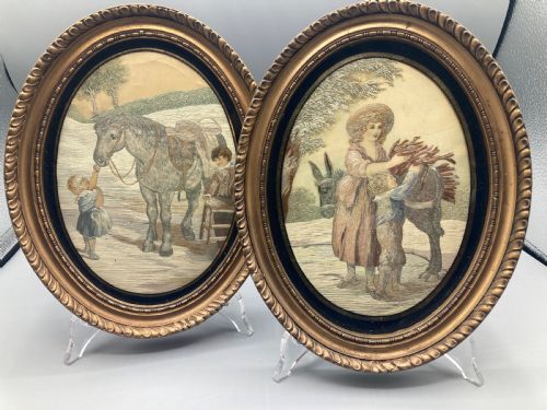 A Pair of Georgian Framed Silk Embroidery’s