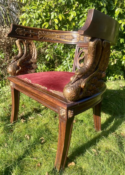 French Empire Style Armchair with Gilt Swan Decoration