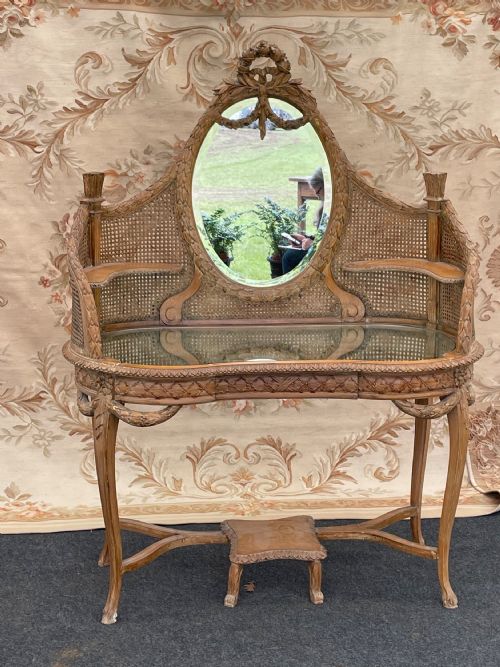 Louis Xv Style French Caned  Dressing Table