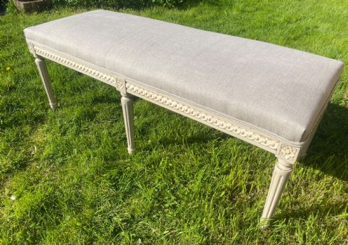 French Painted Stool in Grey Linen