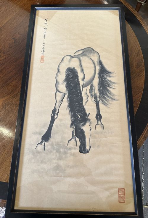 Meiji Era Framed Scroll of a Horse