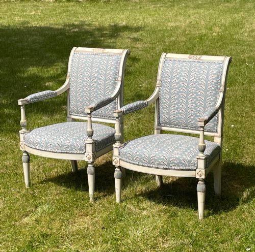 Pair of Neoclassical Style Open Armchairs