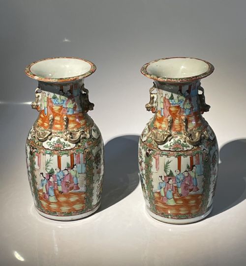 Pair of Large Famile Rose Vases
