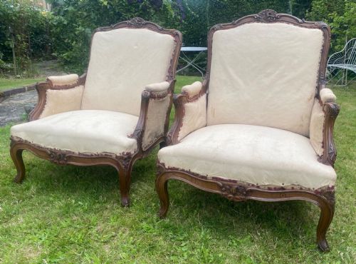 Pair of Large Carved Walnut Armchairs