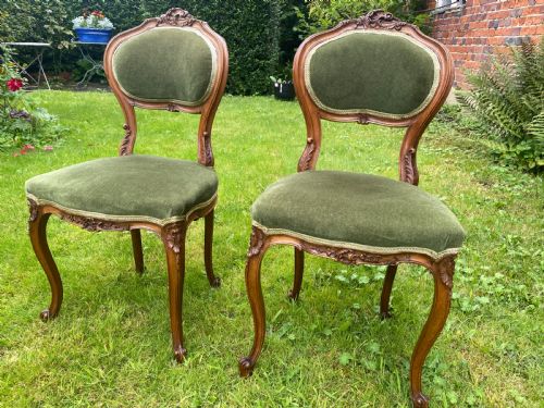 Pretty Pair of Carved Walnut Side Chairs