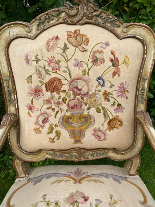 PAIR OF ITALIAN PAINTED AND NEEDLEWORK ARMCHAIRS - ADDITIONAL PHOTO 1