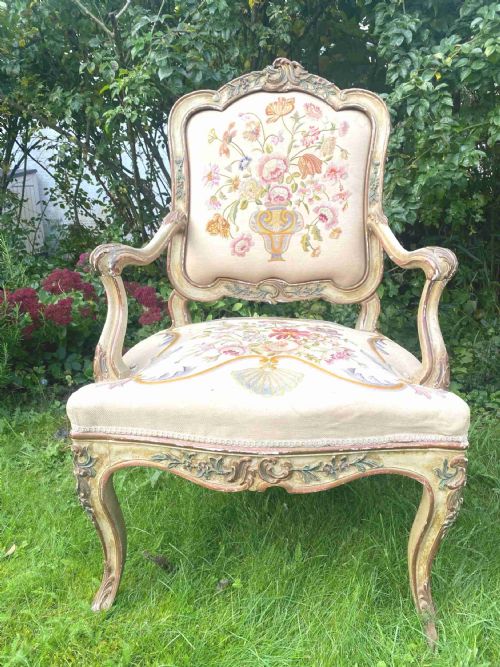 PAIR OF ITALIAN PAINTED AND NEEDLEWORK ARMCHAIRS - ADDITIONAL PHOTO 3