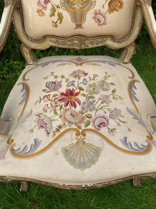 PAIR OF ITALIAN PAINTED AND NEEDLEWORK ARMCHAIRS - ADDITIONAL PHOTO 2