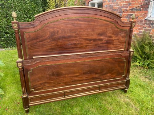 Kingsize Brass Inlaid Bed in Flame Mahogany