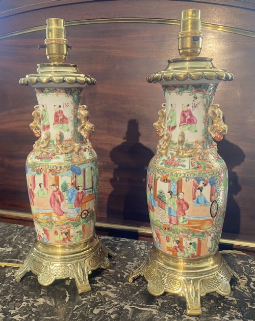 Pair of 19th Century Famille Rose Lamps