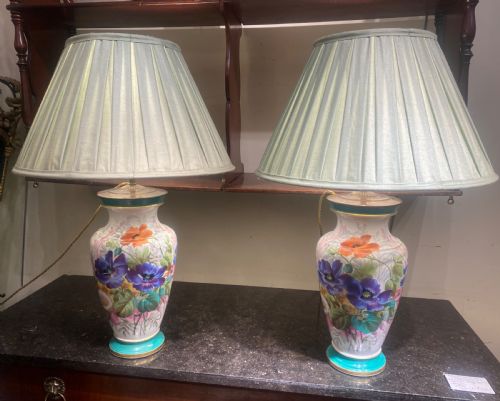 Pair of Floral Porcelain Lamps