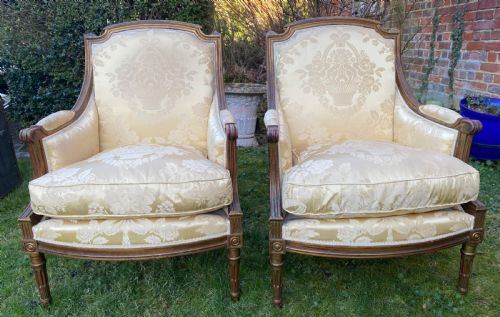 Pair of Silk Covered Armchairs