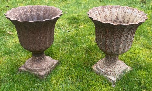 Pair of 19th Century Cast Iron Garden Urns