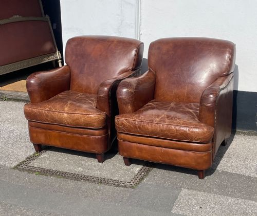 Pair of French Leather Club Chairs