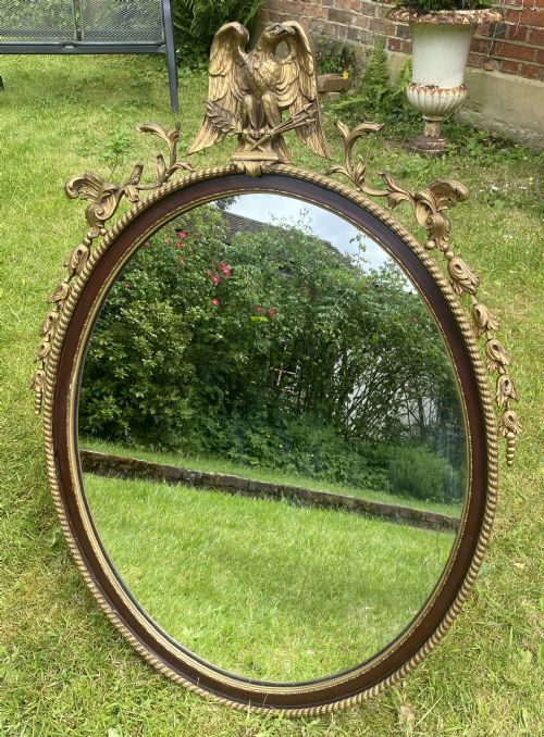 OVAL MAHOGANY AND GILT MIRROR WITH EAGLE - ADDITIONAL PHOTO 1
