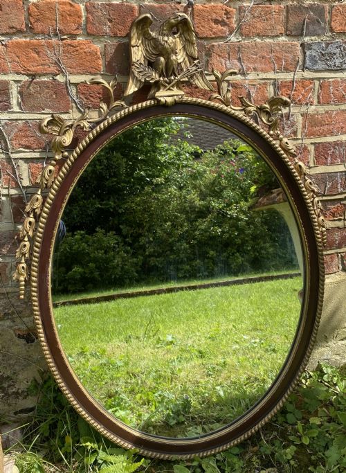 OVAL MAHOGANY AND GILT MIRROR WITH EAGLE - ADDITIONAL PHOTO 3