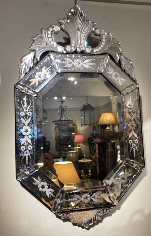 Octagonal Venetian Mirror with Crest