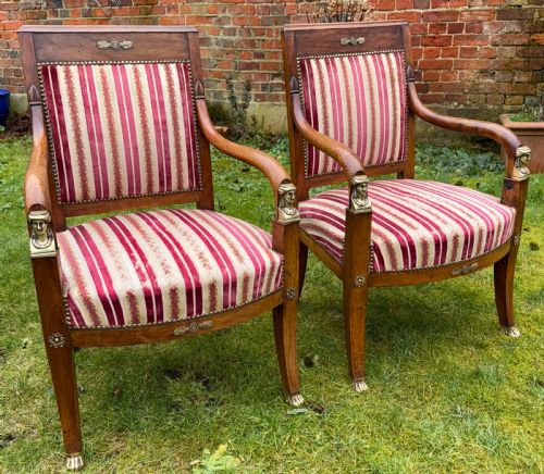 Pair of French Empire Armchairs in Walnut