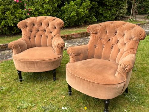 Pair of Button Back 19th Century Armchairs