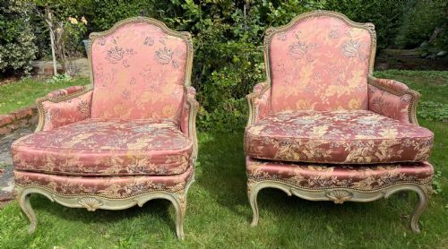 Pair of French Painted Bergere Armchairs