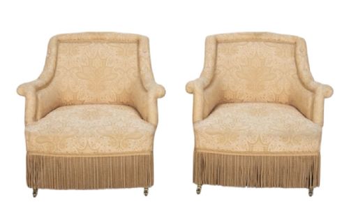 PAIR OF LATE 19TH C FRENCH CRAPAUD STYLE ARMCHAIRS - ADDITIONAL PHOTO 1