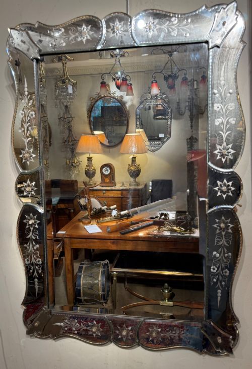 Cut and Etched Glass Venetian Mirror