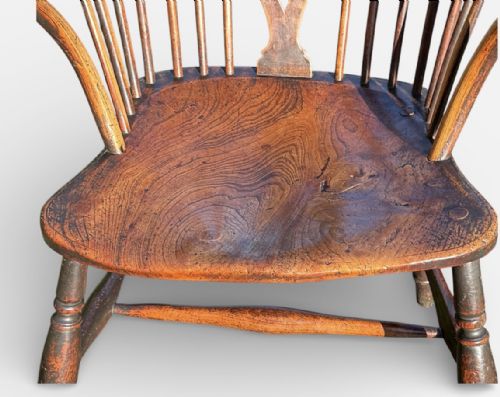 ELM AND ASH WINDSOR ARMCHAIR WITH PRINCE OF WALES FEATHERS - ADDITIONAL PHOTO 1