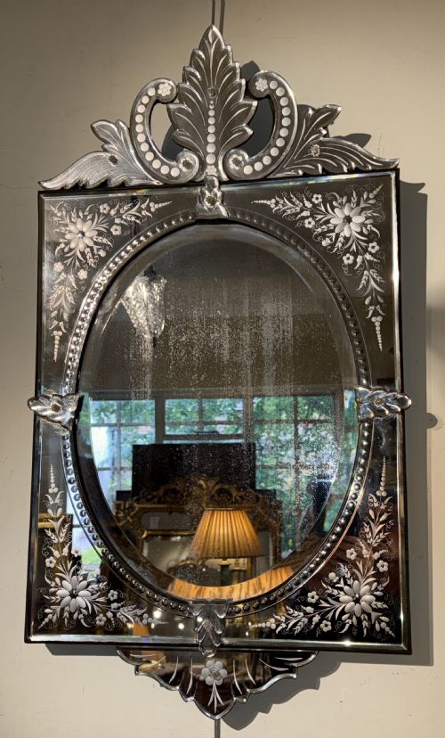 Small Etched and Cut Glass Venetian Mirror