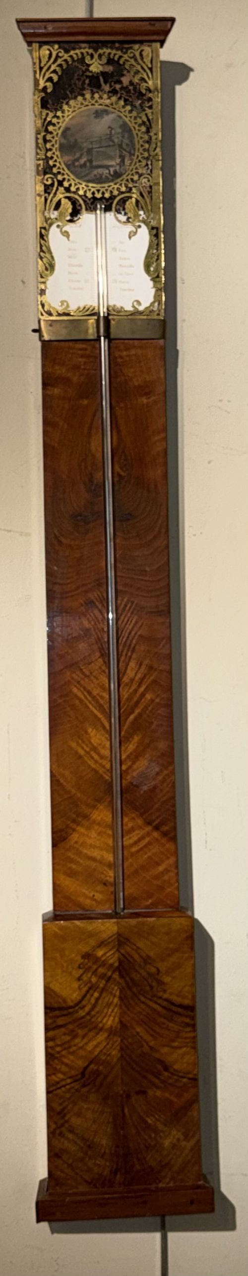 FIGURED WALNUT STICK BAROMETER
