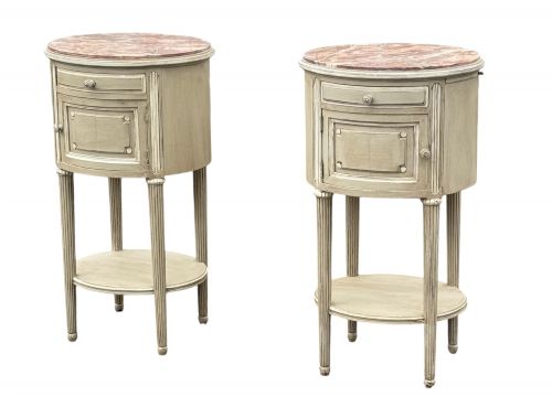 A PAIR OF 19TH C FRENCH PAINTED BEDSIDE OR LAMP TABLES - ADDITIONAL PHOTO 1