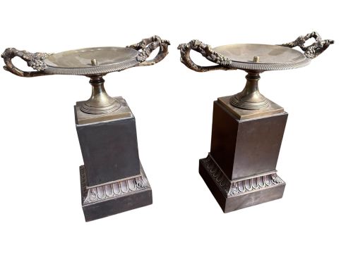 PAIR OF 19TH C FRENCH EMPIRE MARBLE ORMOLU TAZZAS