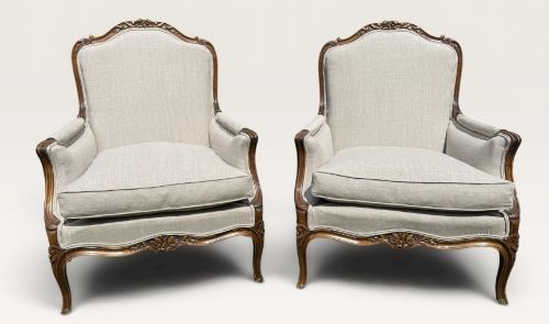 PAIR OF LARGE BERGERE ARMCHAIRS NEWLY UPHOLSTERED - ADDITIONAL PHOTO 1