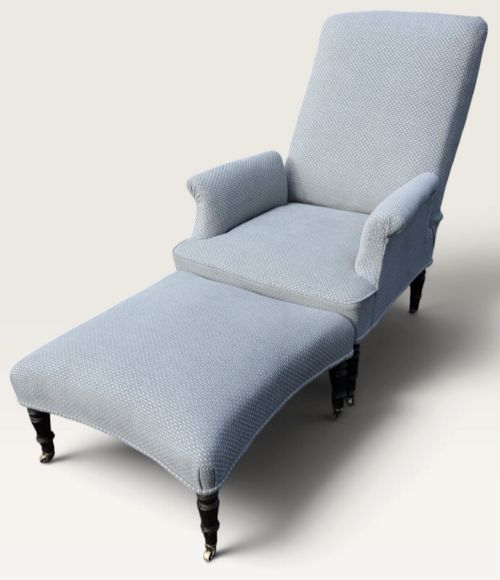 19th Century French Reclining Armchair and Matching Stool