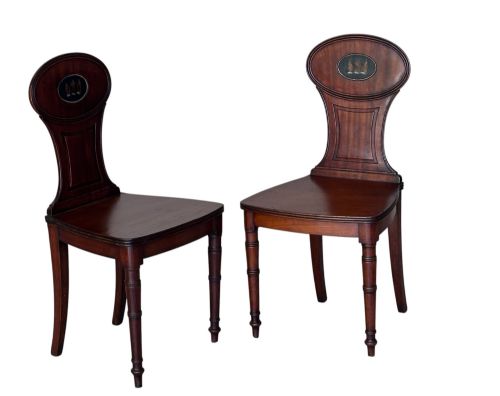 Pair of Georgian Mahogany Hall Chairs