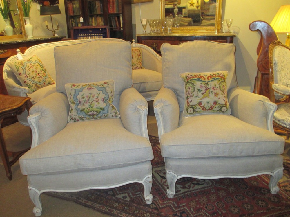 Pair of Large Bergere Armchairs 