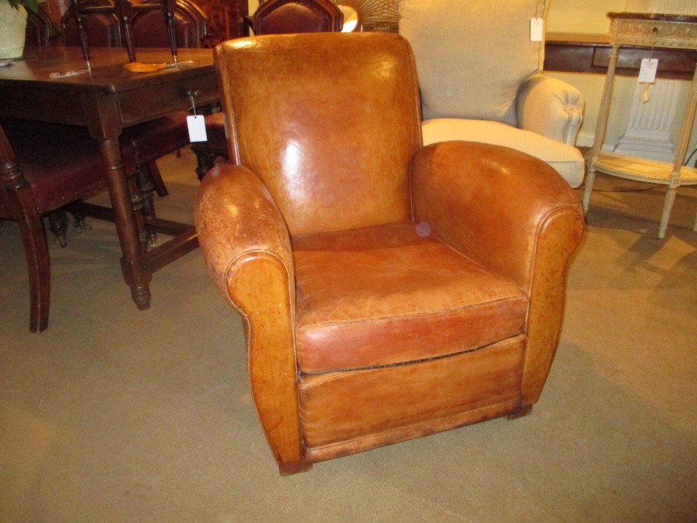 Art Deco French leather club chair