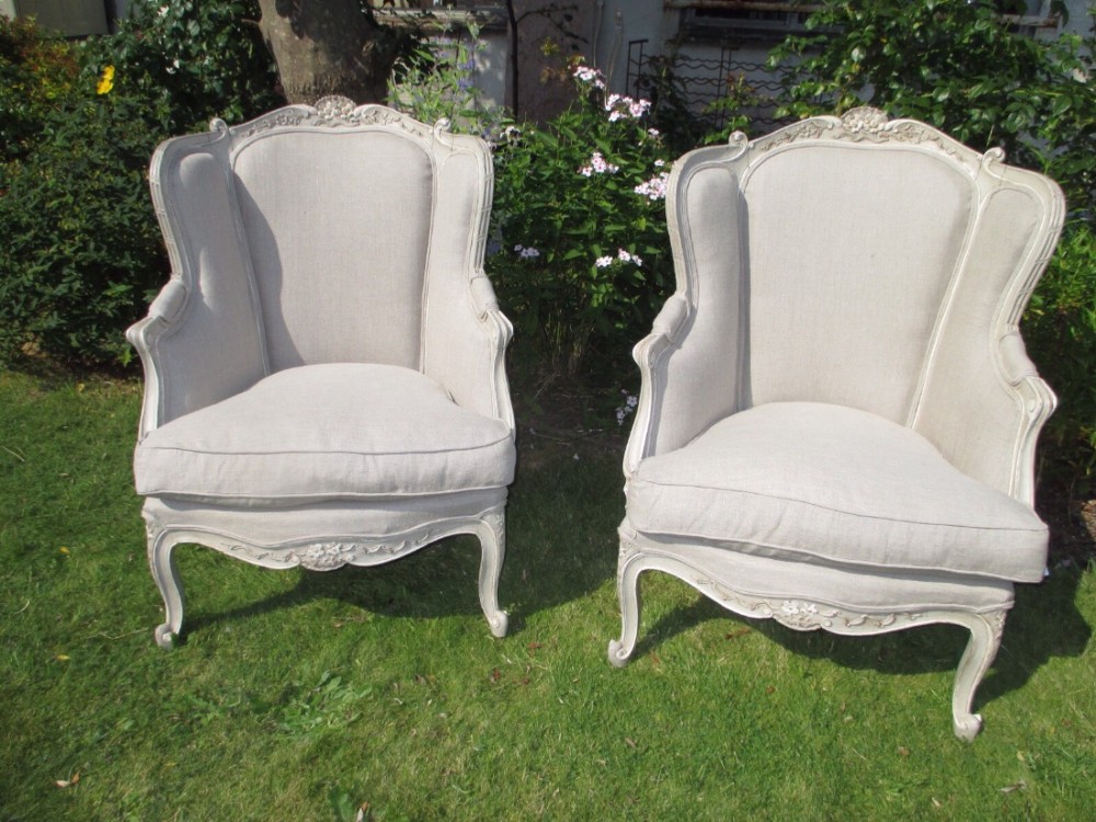 Pair of Antique painted bergere armchairs 