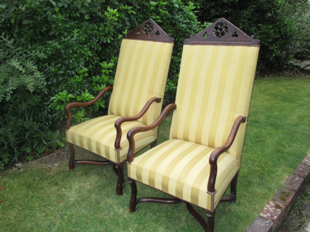 Pair of large gothic armchairs in oak