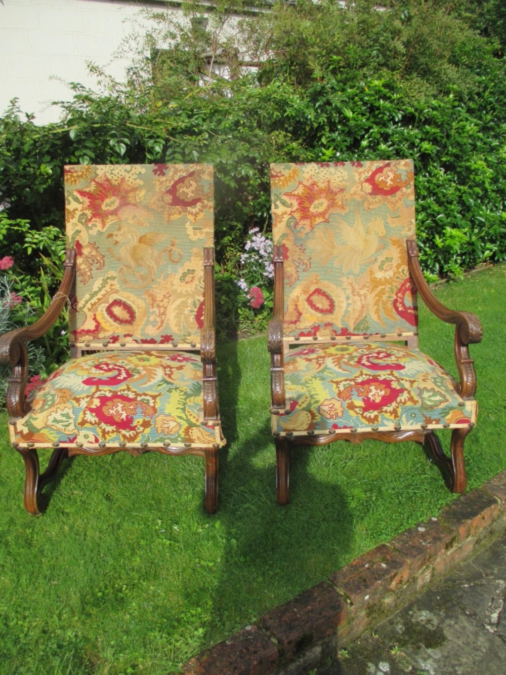 Pair of large Louis XIV style armchairs 
