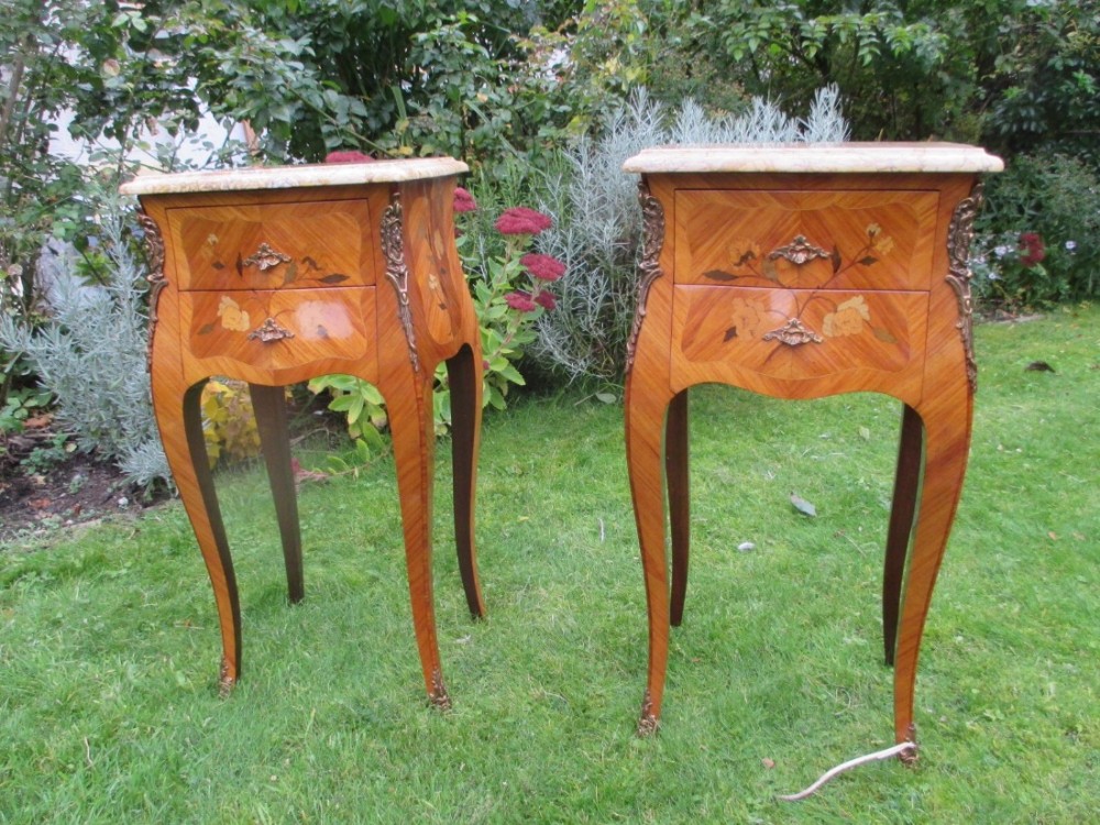 Pair of marquetry bedside tables