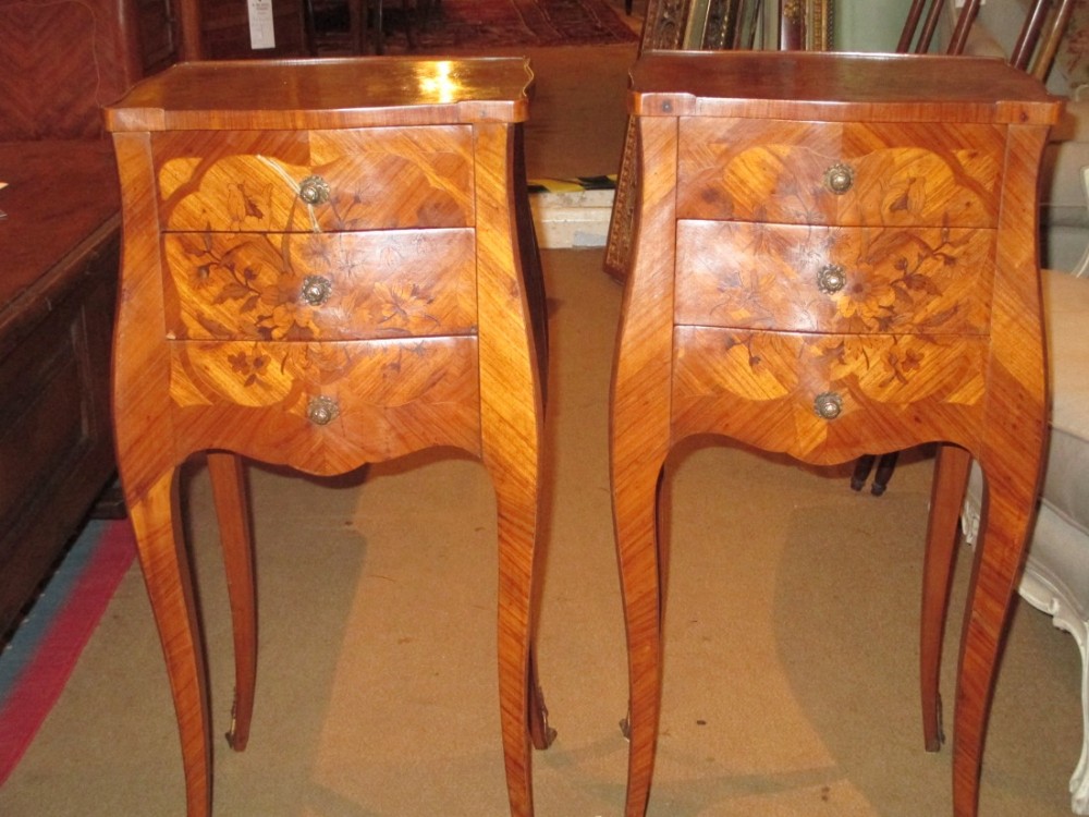 Pair of marquetry bedside tables 